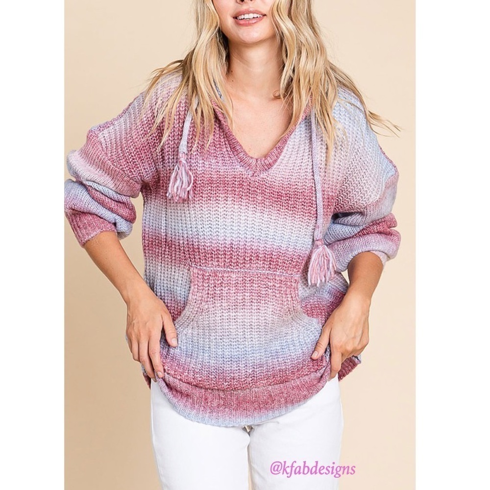 LAST 1! Loveriche Pink Ombré Puff Sleeve Cozy Oversized Hoodie Sweater! - Picture 4 of 8